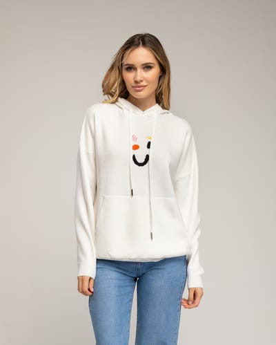 Gebreide hoodie met een grafisch detail op de voorkant en de rug.