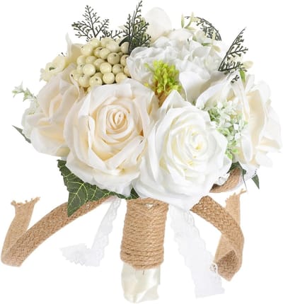 Kunstbloemen Boeket - Bruidsbloemen Decoratie - Bruiloft Versieren - Handgemaakt Realistisch - 27 cm Hoog - Meerdere Kleuren