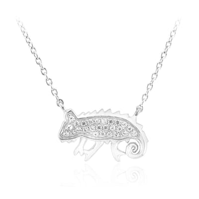 Cavill - Zilveren Halsketting met 25 Tanzaniaanse Zirkonen, 0,158 ct - 925 Sterling Zilver - Rond Geslepen - Kameleon Hanger - Elegant 45,7 cm