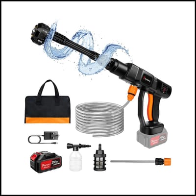 Draadloze Elektrische Hogedrukreiniger 21V – Draagbaar Waspistool – 2 Batterijen – 5M Slang – 25 cm Jet – Auto, Fiets, Tuin & Thuis
