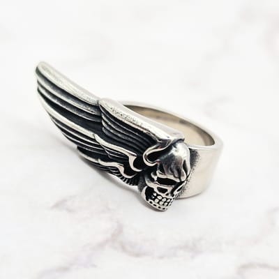 Mei's - Muse Winged Skull - ring heren - RVS zilver - ringmaat 55 mm