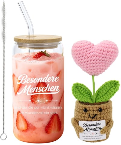 Dailygoods- Drinkglas Gepersonaliseerd - Cadeau voor Vrouwen - Drinkglas met Hartplant - Handgebreid - Ideaal voor Moeder en Vriendin - Glazen