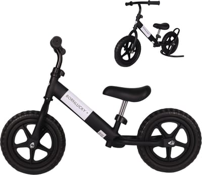 Born Lucky Loopfiets – Balance Bike – Verstelbaar Stuur en Zadel – Vanaf 2 Jaar – Lichtgewicht – Zwart