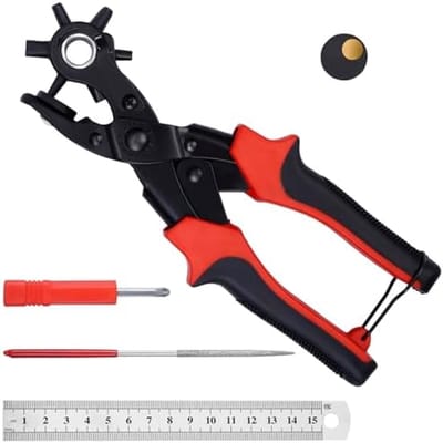 Professionele Perforator Tang Set - 6-in-1 Lederen Riem Gat Punch Gereedschap met Slijpstaaf en Accessoires voor Leer, Stoffen, Rubber, Schoenen en DIY Projecten