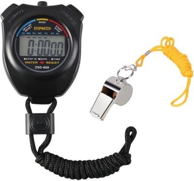 EXCITAT Stopwatch Timer - met RVS Fluitje - voor Voetbal, Basketbal, Hardlopen, Zwemmen - Zwart