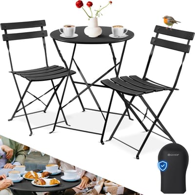 KESSER® Bistroset 3-delige Tafel met 2 inklapbaar stoelen - Balkonset Bistrotafel Bistrostoel Vouwmeubels Tuinset Zitgroep Metalen Tuintafel - Zwart