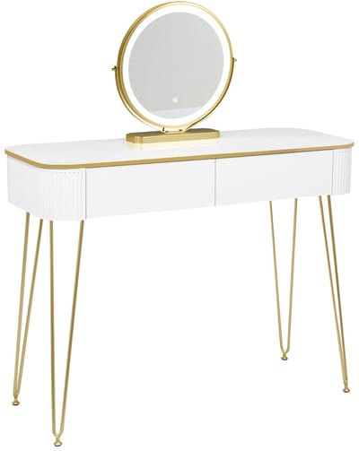 uJOY Kaptafel met spiegel - LED-verlichting - 3 standen verstelbaar licht - Make-up tafel met grote lades - Elegant ontwerp