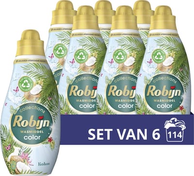Robijn - Vloeibaar Wasmiddel -Klein & Krachtig - Kokos - 6 flessen - 114 wasbeurten - Voordeelverpakking
