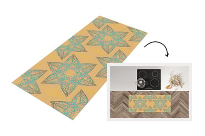 Keukenloper - Loper keuken - Kerstster - Blauw - Geel - Patronen - Christmas - 120x50 cm - Keukenloper vinyl