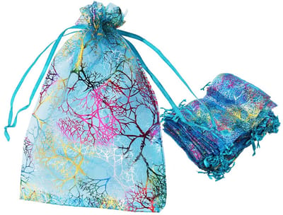 Store_7 - Koraal Patroon Organza Trekkoord Zakken - Snoep Pouch - Blauw - Chocorate Pouch - Party Gunst Gift Tas - Geschikt voor Bruiloft - 13 x 18cm