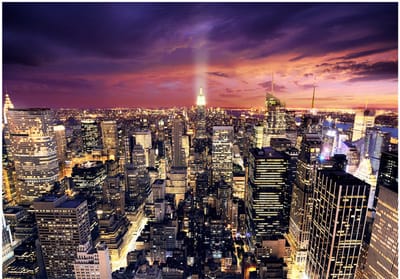 Fotobehangkoning - Behang - Vliesbehang - Fotobehang New York Avond - Steden - Stad - Evening in New York City - 400 x 280 cm