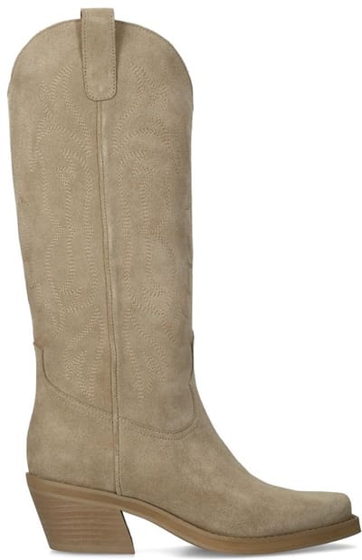 Sacha - Dames - Beige suède cowboylaarzen met stiksels - Maat 36