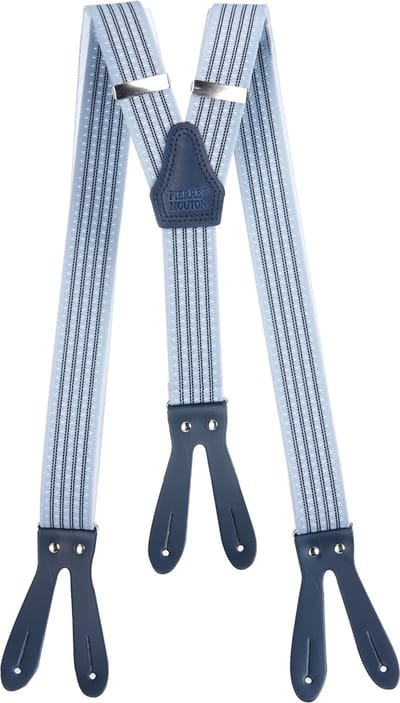 Pierre Mouton - Bretel - Volwassenen - Orleans met Leertjes - Lichtblauw - 120cm - 35mm - M - L