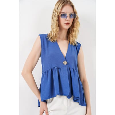 V-hals Knoploze Mouwloze Blouse