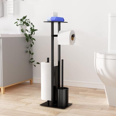 CRLYN® Toiletbutler - Toiletrolhouder - Toilet Butler - Borstel met Houder - Zwart