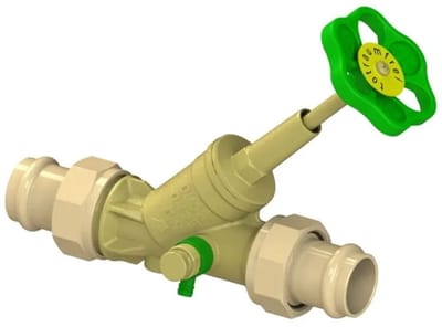 Schlösser Armaturen JS Vrijstroomventiel, met persaansluiting (buitendraad) MULTI, met aftapkraan, met stijgende spindel, DN50, persdiameter 54mm, DVGW gekeurd, 0015575400001