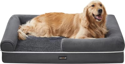 Orthopedisch hondenbed met zachte bekleding - hondenkussen met verhoogde randen - afneembare en wasbare hoes - 106 x 80 x 25 cm - antislip onderkant - donkergrijs kattenbench
