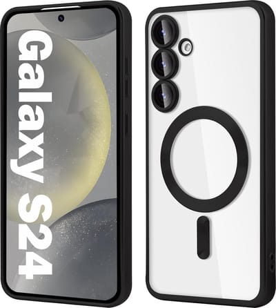 Magnetic Clear Silicone hoesje met geïntegreerde Camera Lens Protector - schokbestendig [Magsafe Magnetische Ring Case] - zwart - Geschikt voor Samsung Galaxy S24