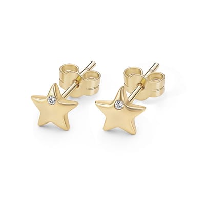 14kt - Geelgouden Oorstuds met Ster Top en Heldere Steen 6 mm - 0,8 mm Staaf Dikte - 14 Karaat Gouden Oorbellen voor Dames - Ster Oorknopjes - Echt Goud (585) - Inclusief Echtheidscertificaat