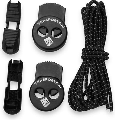 Tri-Sports.nl Elastische Snelveters - Zwart / Reflectie - 120 cm. lang & 3 mm dik. Ideale elastische veters voor triathlon en hardlopen.