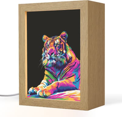 Nachtlampje 15x20 cm - Kinder lampje - Tijger - Kleurrijk - Dieren - Zwart - Neon - Tafellamp kinderkamer - Slaapkamer lamp - Bedlamp kinderen - Kinderlampje stopcontact - Wandlamp babykamer - Nachtlampjes