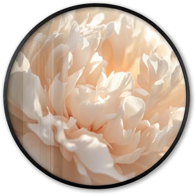Poster in lijst Rond - Fotolijst 60x60 cm - Posters - Close up - Pioenroos - Lichtroze - Ronde posterlijst zwart - Decoratie - Wanddecoratie woonkamer - Muurdecoratie slaapkamer