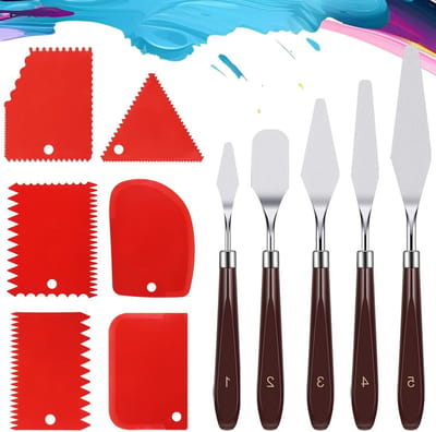 15-delig Schildermes Set met 9 Paletmessen van RVS, 6 Plastic Messen, Schrapers en Spatels voor Acrylverf, Olieverf en Waterverf, Perfect voor Kunstenaars en Hobbyisten