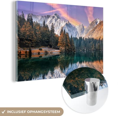 Glasschilderij - Acrylplaat - Natuur - Wolken - Bomen - Sneeuw - Kamer decoratie - Foto op glas - Wanddecoratie - 150x100 cm - Acrylglas - Muurdecoratie - Schilderijen woonkamer