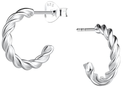 Joy|S - Zilveren oorringen stud - 13 mm / 2 mm - twisted / gedraaid - zirkonia - vlinder sluiting - sterling zilver 925 - oorbellen