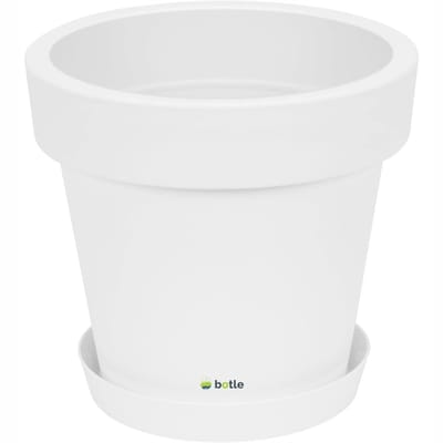 Klassieke Witte Ronde Pot met Schotel Ø13,5cm Mat Kunststof