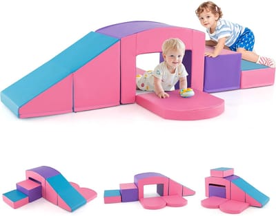 KOMFOTTEU 6 delig Schuimblokken - van kunstleer en schuim - Soft Play Foam Blokken - Reuze Bouwblokken - Montessori-klimblokken - voor kinderen vanaf 1
