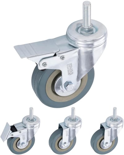 Allecto - Zwenkwielen Set van 4 - Rubberen Meubelwielen - 75 mm - Met Rem - Geschikt voor Multi-Surface - Duurzaam en Sterk - Laadvermogen 200 kg
