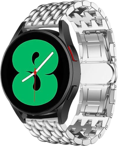Stalen bandje draken patroon zilver - Geschikt voor de Samsung Galaxy Watch 5 Pro & Watch 5 / Samsung Galaxy Watch 4 Classic & Watch 4 - alle varianten - Metalen bandje RVS staal kleur - Roestvrij staal bandje zilver