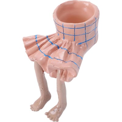 Forme de pot de fleurs pour le bas du corps Pot de fleurs créatif compact en résine pour bureau Ornement de fenêtre Design jupe courte à carreaux gray