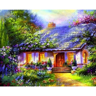 Peinture diamant 5D à faire soi-même, paysage naturel, rivière, maison, broderie diamant, point de croix 20X30CM blue