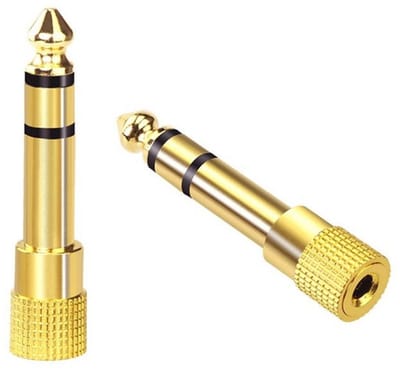EXCITAT 2 stuks stekkeradapter - hoofdtelefoonadapter - 6,35 mm naar 3,5 mm - stereo hoofdtelefoonaansluitingadapter - verguld - geschikt voor keyboards, versterkers, gitaren, piano's