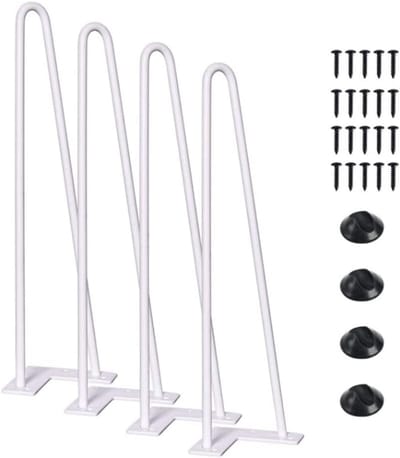 Set van 4 Haarspeld Tafelpoten | 41 cm | Industriële Metalen Onderstellen voor Salontafel of Eettafel | Wit