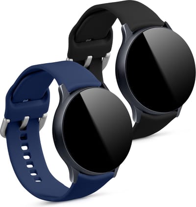 kwmobile 2x horlogebandjes geschikt voor Samsung Galaxy Active 2 / Watch 4 / 5 / 6 Galaxy Watch 7 / FE bandje - Smartwatch bandjes van TPU - Activity tracker horloge band in zwart / donkerblauw