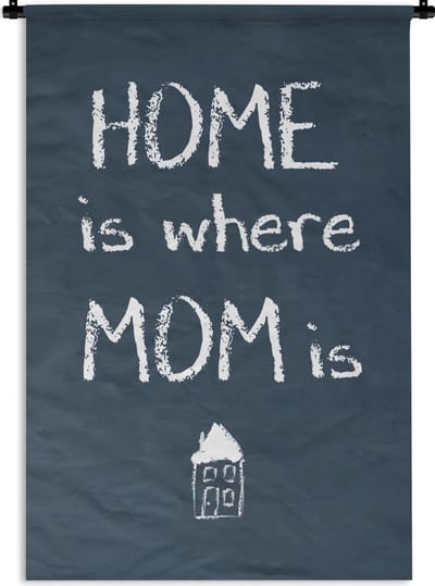 Wandkleed Moederdag - Leuk Moederdag cadeau voor 12 mei met tekst - Home is where mom is Wandkleed katoen 60x90 cm - Wandtapijt met foto