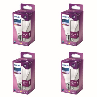 Philips Voordeelverpakking - E27 - LED Standaard lamp - Mat - 100W - Niet Dimbaar - Koelwit Licht - Set van 4 Stuks