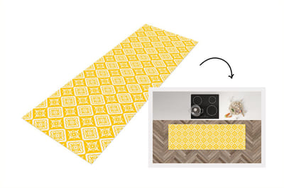 Keukenloper - Loper keuken - Mozaïek - Vintage - Geel - Patronen - 150x50 cm - Keukenloper vinyl