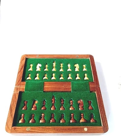 Schaakspel Opvouwbaar - Reis schaakbord - Strategisch Spel - Magnetische Stukken - 18 x 18 cm - Houtkleur