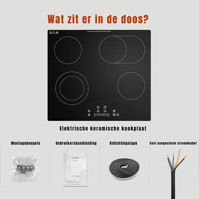 MIRA® Elektrische Kookplaat 4 Pits - Elektrische Fornuis - Elektrische Kookplaat Vrijstaand - 4 Kookzones - Kinderslot - Zwart - 59cm x 52cm x 5cm