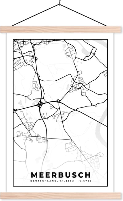Posterhanger incl. Poster 40x60 cm - Schoolplaat - Meerbusch - Plattegrond - Kaart - Stadskaart - Textielposter - Blanke latten - Stadskaart
