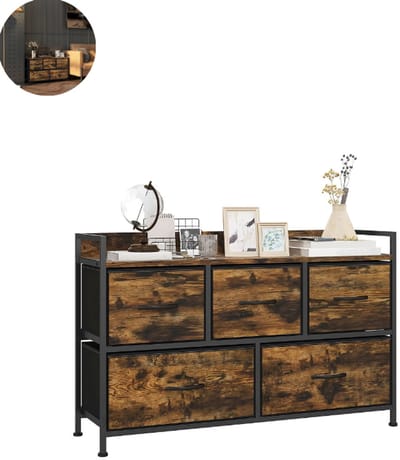 Ladekasten - Slaapkamer - Kledingkasten - Commode - Organizer - Massief - Rustiek Bruin+Zwart