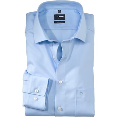 OLYMP Luxor modern fit overhemd - lichtblauw twill - Strijkvrij - Boordmaat: 42