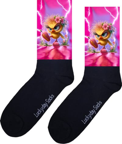 Boos kuikentje sokken - Angry chick - Opkikker - Beterschap - Kerstsokken - Verjaardag cadeau - Leuke sokken - Vrolijke sokken - Print sokken - Cadeau sokken - LuckyDay Socks - Sokken waar je vrolijk van wordt - Maat 37-44