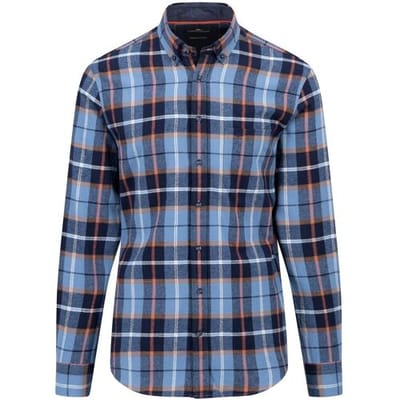 Fynch-Hatton Overhemd Premium Flanel Check Navy / male