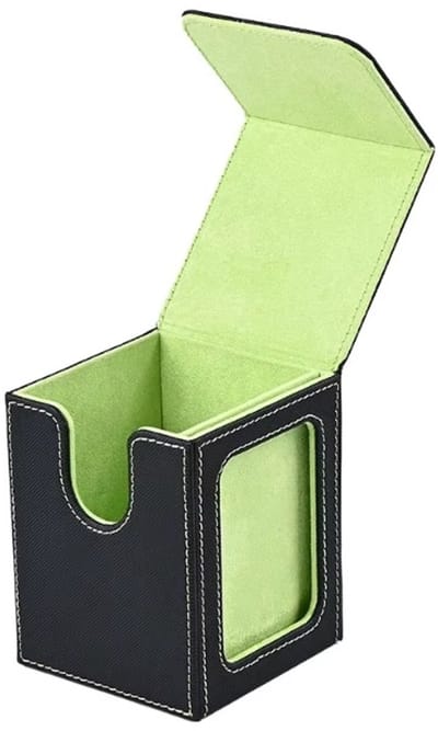 MTG Deck Holder met Venster - Opbergdoos voor 120+ Sleeved Trading Cards - Magic TCG Commander Deck Box (Zwart/Groen) - Handig venster Met commander display plastic slide in