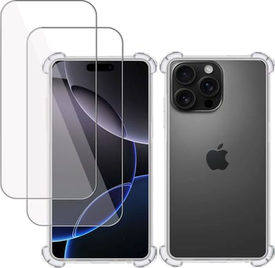 Hoesje + 2x Screenprotector geschikt voor Apple iPhone 16 Pro – Tempered Glass - Extreme Shock Case Transparant